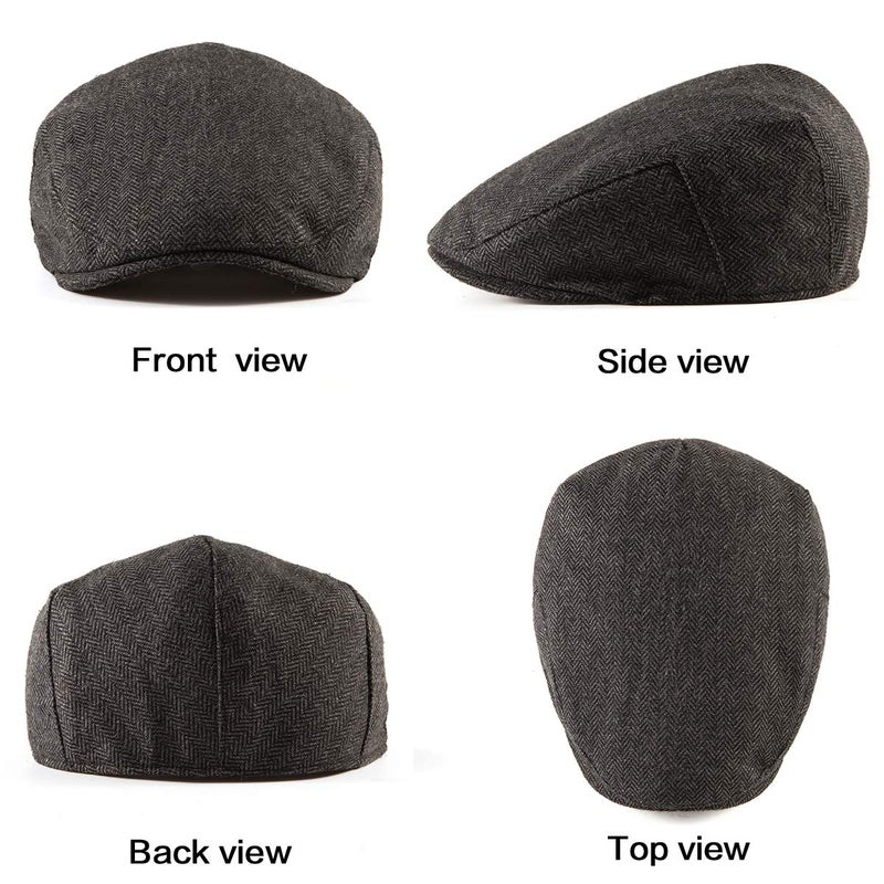 LADYBRO Black+Grey Newsboy Cap Men - Warm Hat for Men Flat Cap Ivy Hat Gift 2Packâ€¦ - Image 3